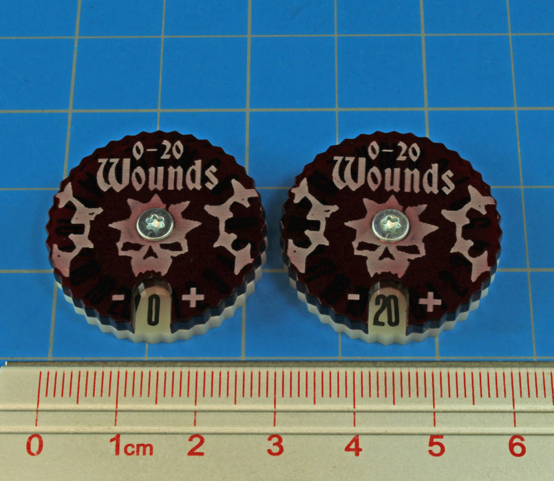 LITKO Wound Dials Numbered 0-20 Compatible with Warhammer Age of Sigmar: Warcry, Translucent Red & Ivory  (2) - LITKO Game Accessories