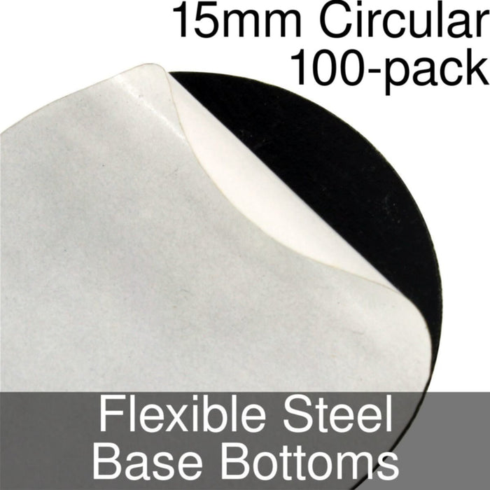 Miniature Base Bottoms, Circular, 15mm, Flexible Steel (100) - LITKO Game Accessories
