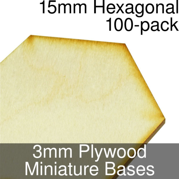 Miniature Bases, Hexagonal, 15mm, 3mm Plywood (100) - LITKO Game Accessories