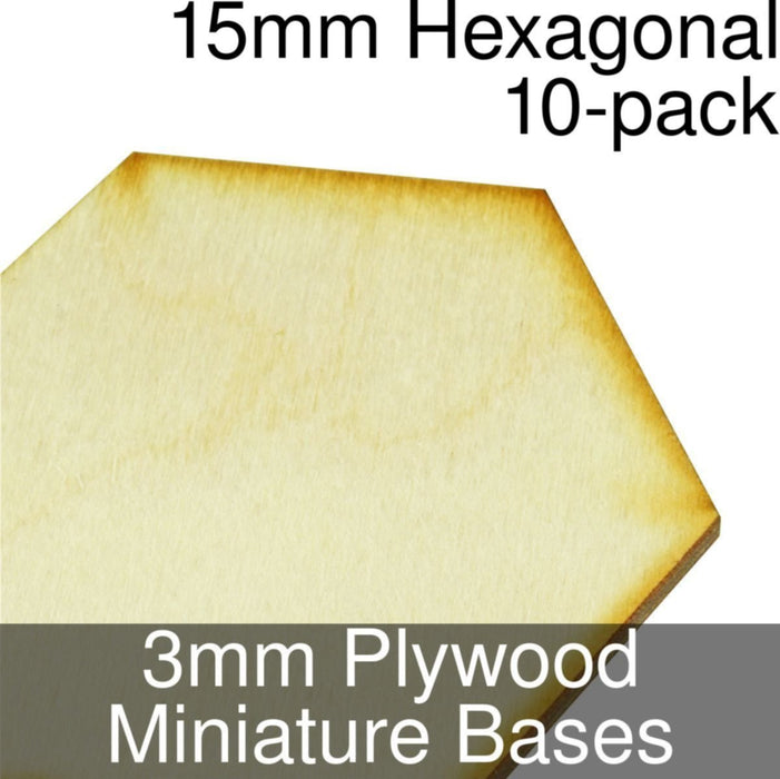 Miniature Bases, Hexagonal, 15mm, 3mm Plywood (10) - LITKO Game Accessories