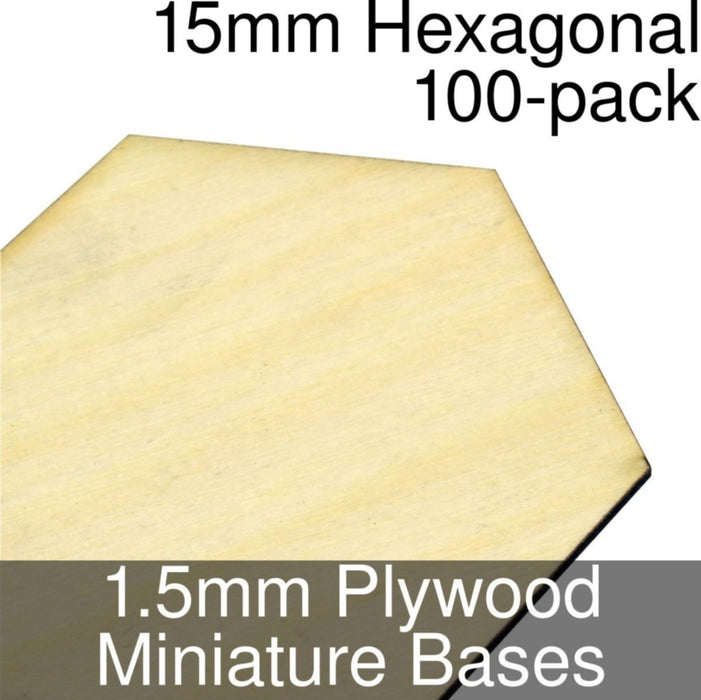 Miniature Bases, Hexagonal, 15mm, 1.5mm Plywood (100)-Miniature Bases-LITKO Game Accessories
