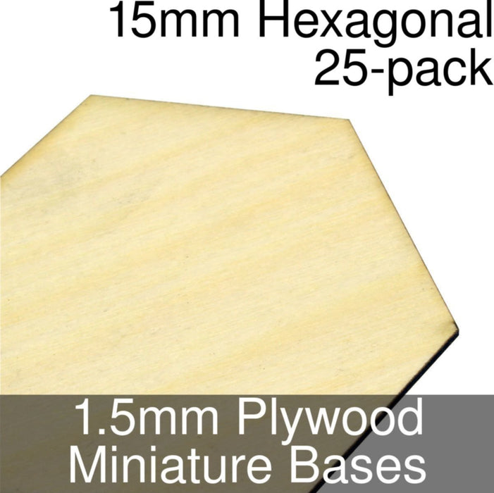 Miniature Bases, Hexagonal, 15mm, 1.5mm Plywood (25)-Miniature Bases-LITKO Game Accessories
