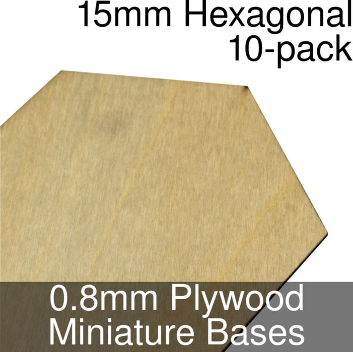 Miniature Bases, Hexagonal, 15mm, 0.8mm Plywood (10)-Miniature Bases-LITKO Game Accessories