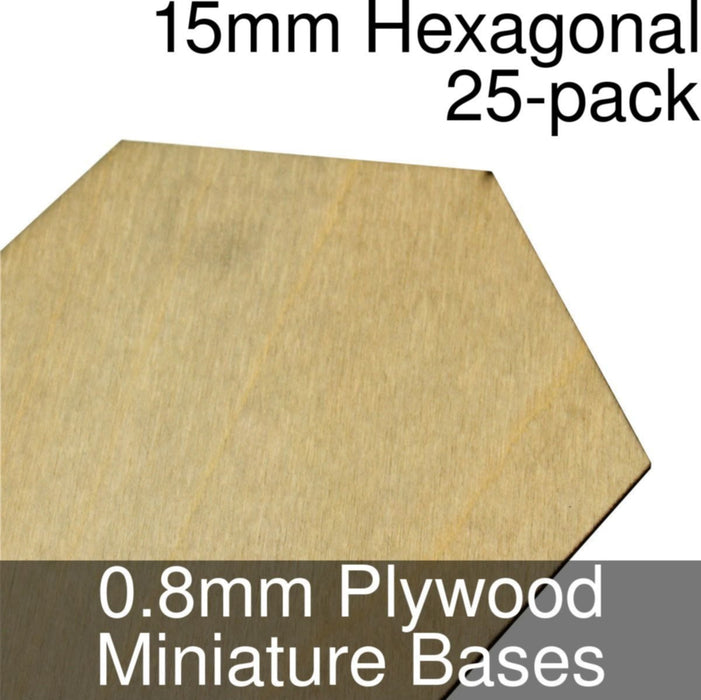 Miniature Bases, Hexagonal, 15mm, 0.8mm Plywood (25)-Miniature Bases-LITKO Game Accessories