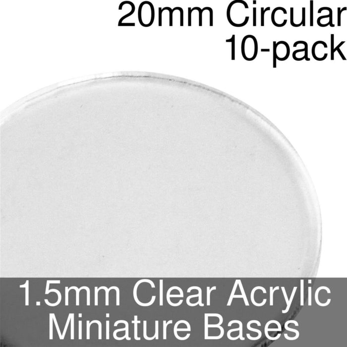 Miniature Bases, Circular, 20mm, 1.5mm Clear (10)-Miniature Bases-LITKO Game Accessories