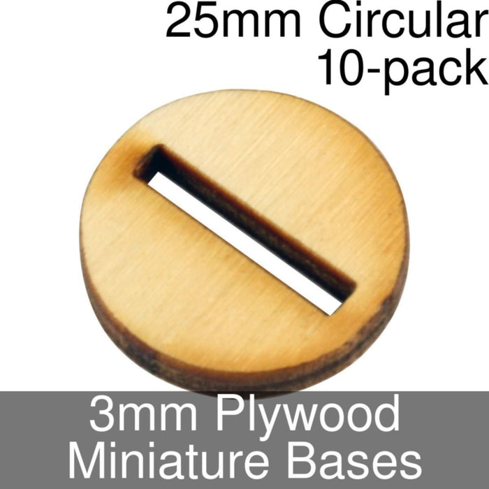 Miniature Bases, Circular, 25mm (Slotted), 3mm Plywood (10)-Miniature Bases-LITKO Game Accessories
