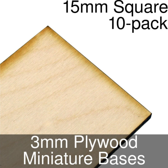 Miniature Bases, Square, 15mm, 3mm Plywood (10)-Miniature Bases-LITKO Game Accessories