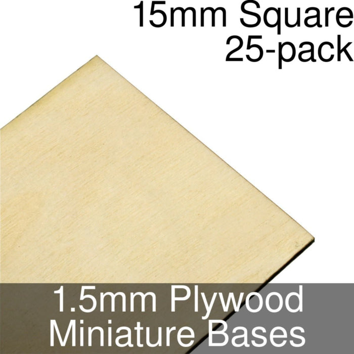 Miniature Bases, Square, 15mm, 1.5mm Plywood (25)-Miniature Bases-LITKO Game Accessories