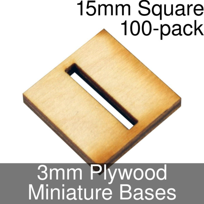 Miniature Bases, Square, 15mm (Slotted), 3mm Plywood (100)-Miniature Bases-LITKO Game Accessories