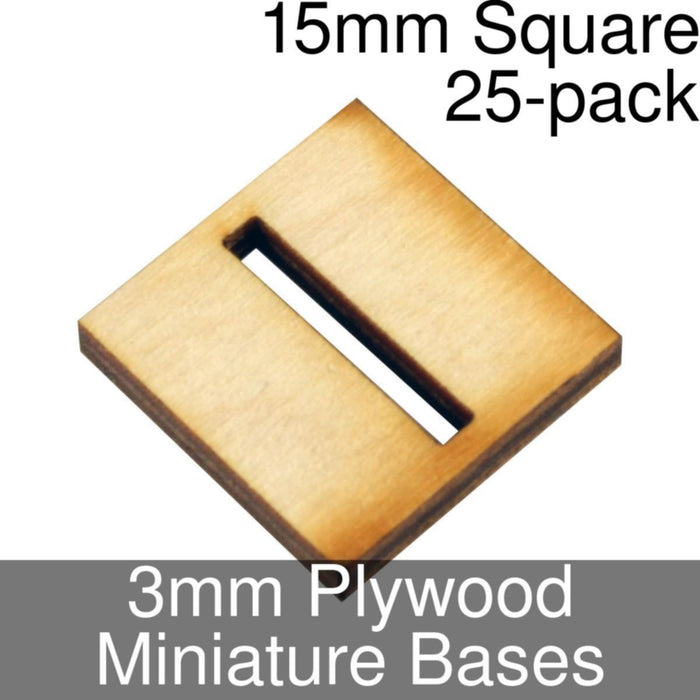 Miniature Bases, Square, 15mm (Slotted), 3mm Plywood (25)-Miniature Bases-LITKO Game Accessories
