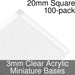 Miniature Bases, Square, 20mm, 3mm Clear (100)-Miniature Bases-LITKO Game Accessories