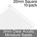 Miniature Bases, Square, 20mm, 3mm Clear (10)-Miniature Bases-LITKO Game Accessories