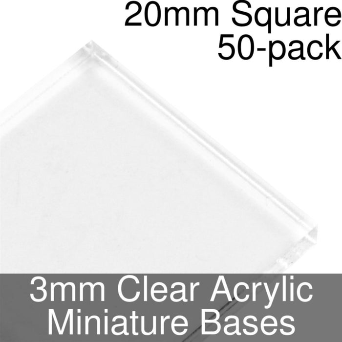 Miniature Bases, Square, 20mm, 3mm Clear (50)-Miniature Bases-LITKO Game Accessories