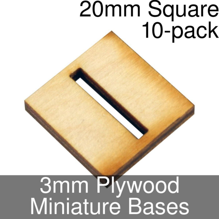 Miniature Bases, Square, 20mm (Slotted), 3mm Plywood (10)-Miniature Bases-LITKO Game Accessories