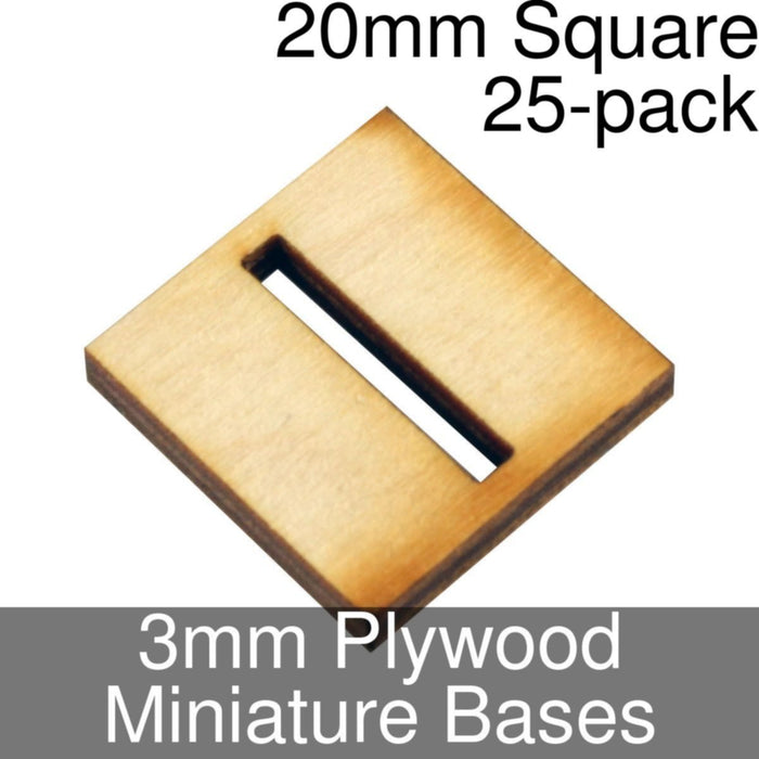 Miniature Bases, Square, 20mm (Slotted), 3mm Plywood (25)-Miniature Bases-LITKO Game Accessories