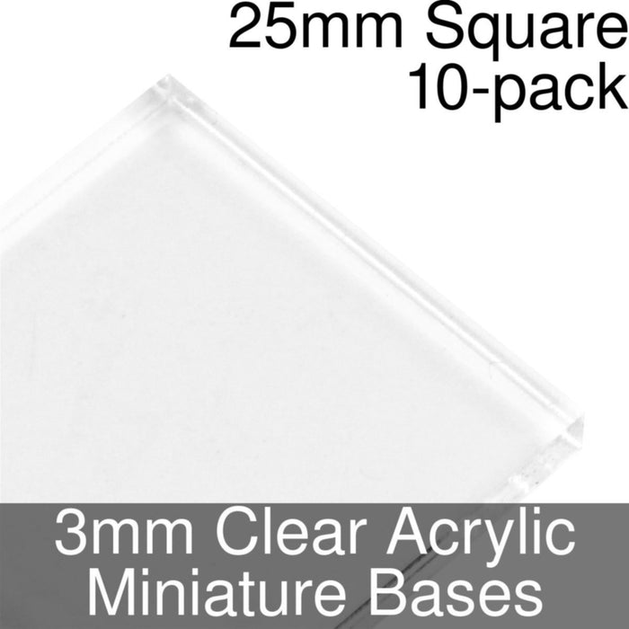 Miniature Bases, Square, 25mm, 3mm Clear (10)-Miniature Bases-LITKO Game Accessories