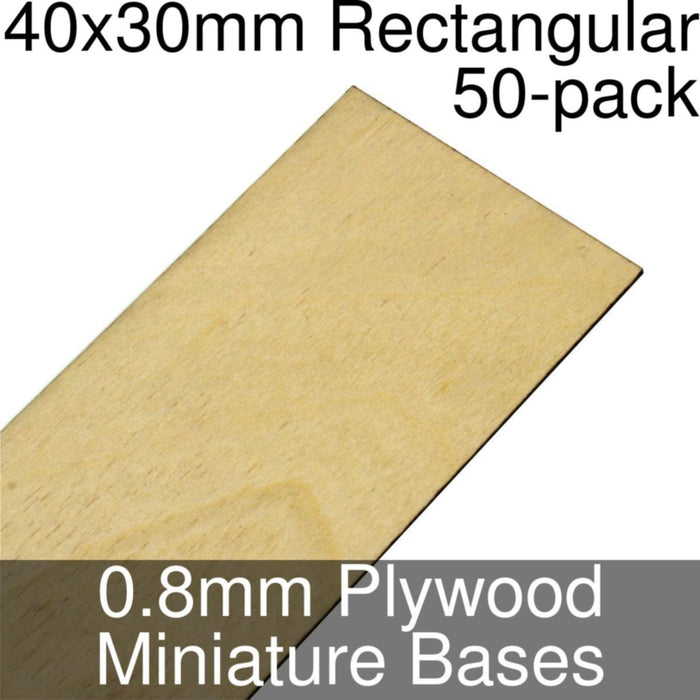 Miniature Bases, Rectangular, 40x30mm, 0.8mm Plywood (50)-Miniature Bases-LITKO Game Accessories