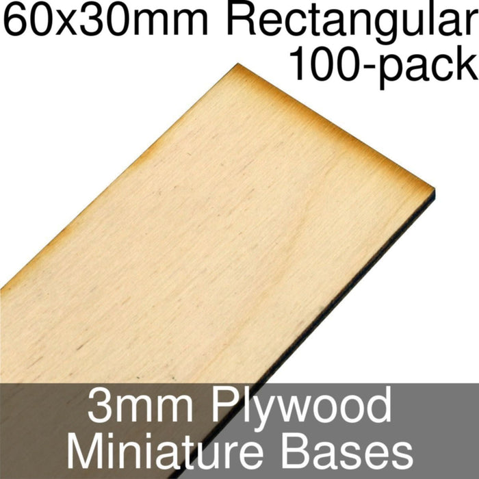 Miniature Bases, Rectangular, 60x30mm, 3mm Plywood (100)-Miniature Bases-LITKO Game Accessories