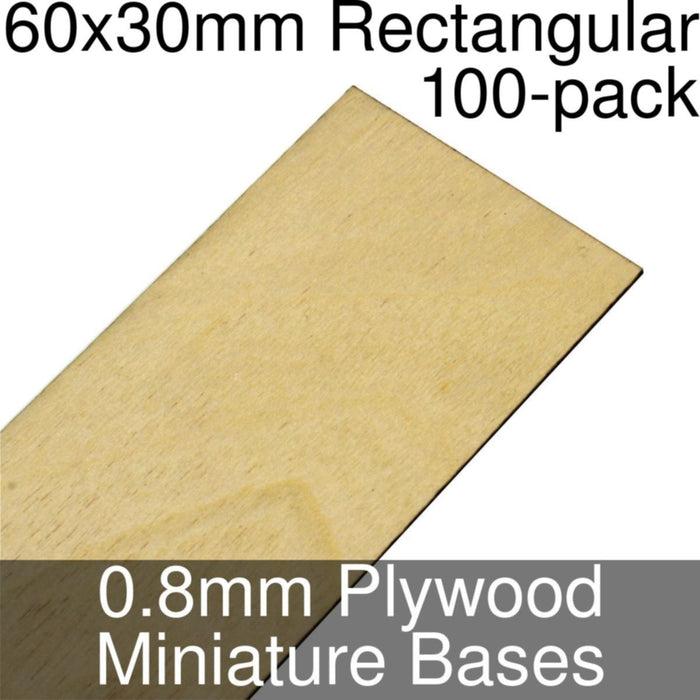 Miniature Bases, Rectangular, 60x30mm, 0.8mm Plywood (100) - LITKO Game Accessories