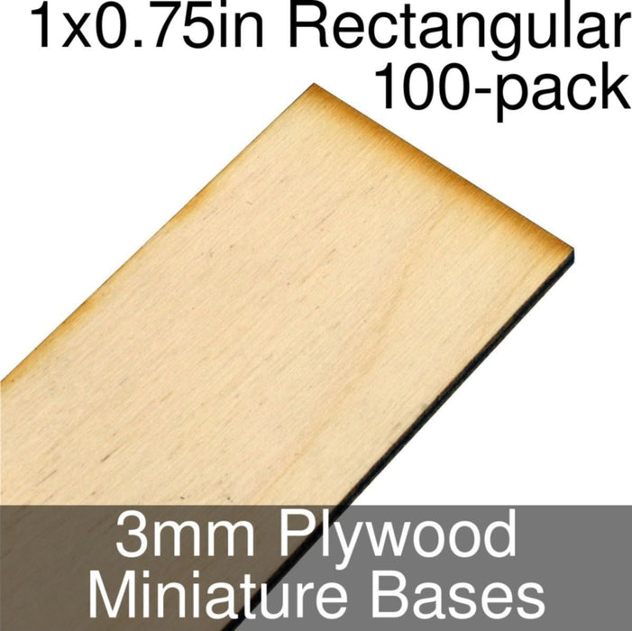 Miniature Bases, Rectangular, 1x0.75inch, 3mm Plywood (100)-Miniature Bases-LITKO Game Accessories