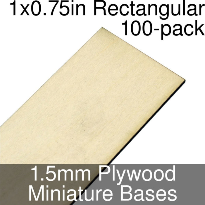 Miniature Bases, Rectangular, 1x0.75inch, 1.5mm Plywood (100)-Miniature Bases-LITKO Game Accessories