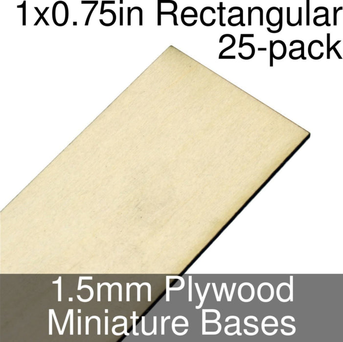 Miniature Bases, Rectangular, 1x0.75inch, 1.5mm Plywood (25)-Miniature Bases-LITKO Game Accessories