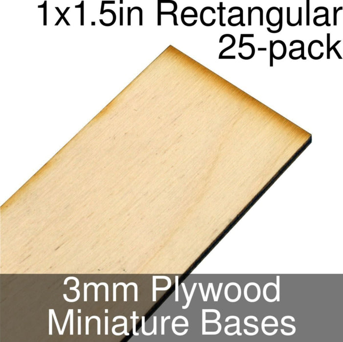 Miniature Bases, Rectangular, 1x1.5inch, 3mm Plywood (25)-Miniature Bases-LITKO Game Accessories