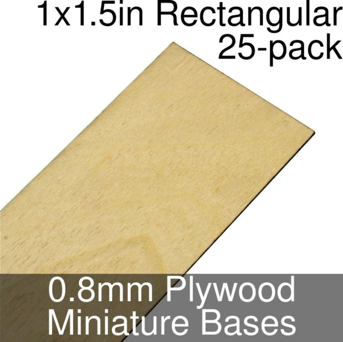 Miniature Bases, Rectangular, 1x1.5inch, 0.8mm Plywood (25)-Miniature Bases-LITKO Game Accessories