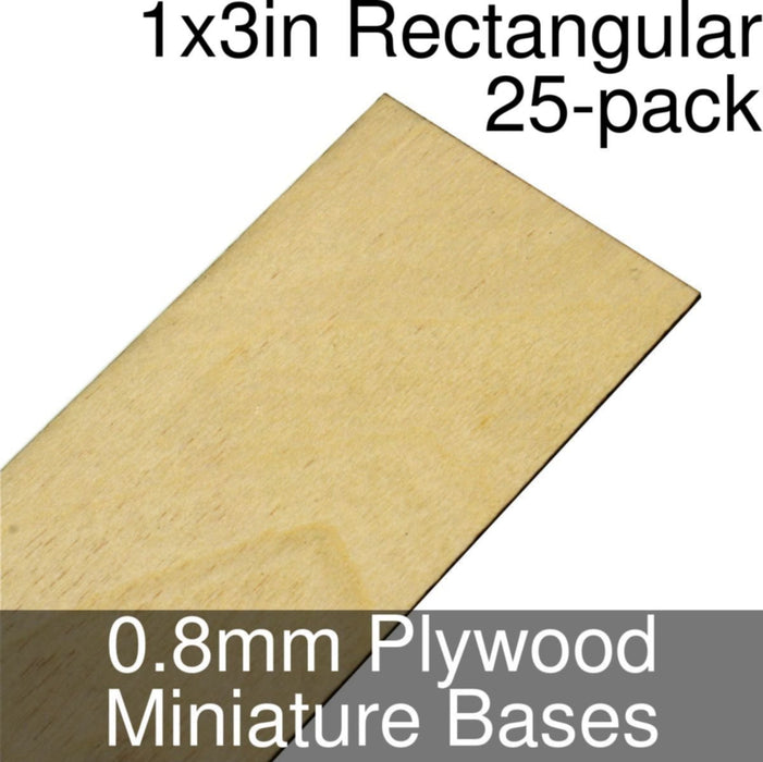 Miniature Bases, Rectangular, 1x3inch, 0.8mm Plywood (25)-Miniature Bases-LITKO Game Accessories