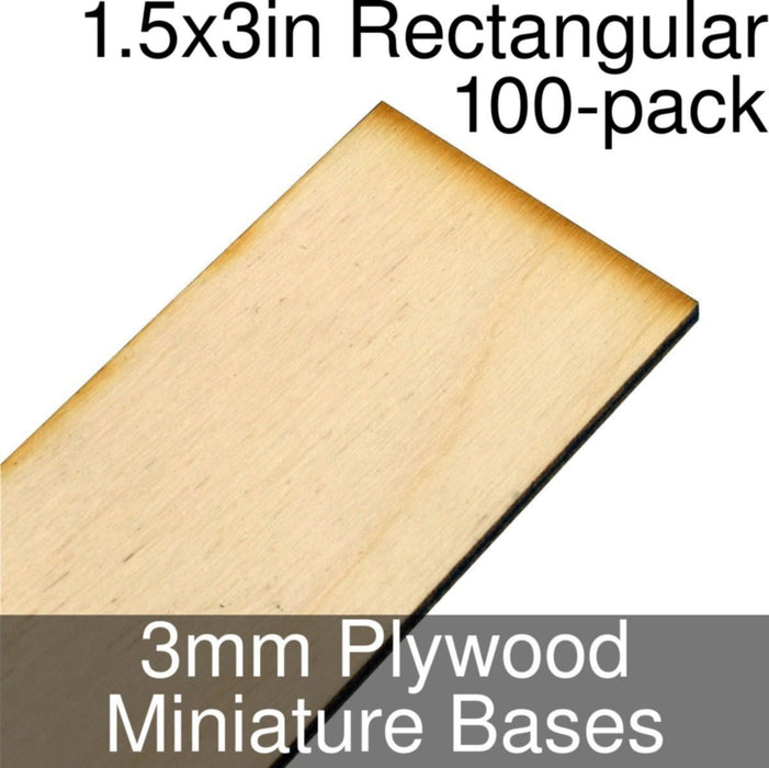 Miniature Bases, Rectangular, 1.5x3inch, 3mm Plywood (100)-Miniature Bases-LITKO Game Accessories