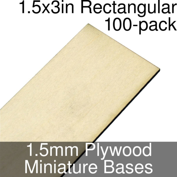 Miniature Bases, Rectangular, 1.5x3inch, 1.5mm Plywood (100)-Miniature Bases-LITKO Game Accessories