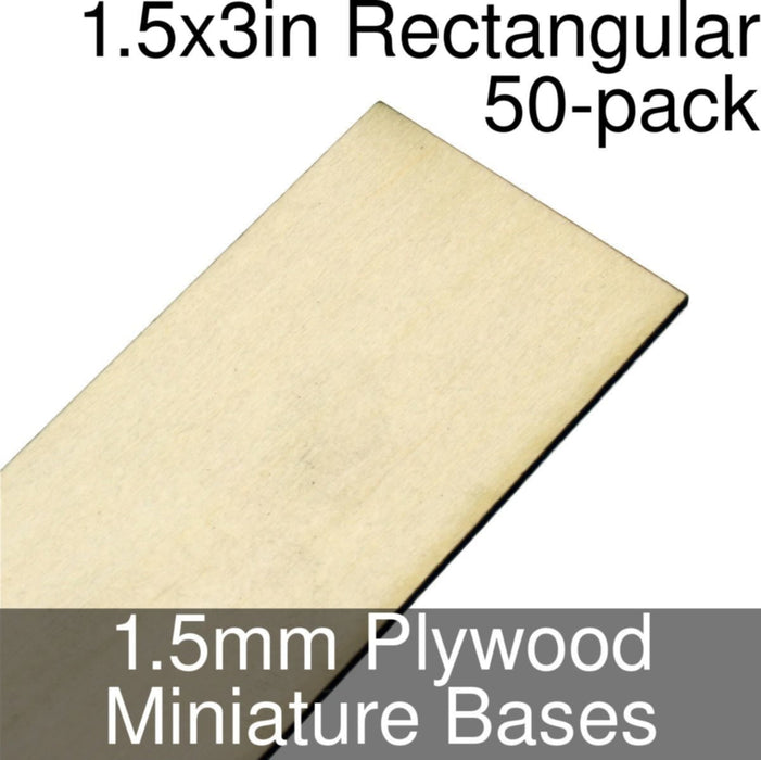Miniature Bases, Rectangular, 1.5x3inch, 1.5mm Plywood (50)-Miniature Bases-LITKO Game Accessories