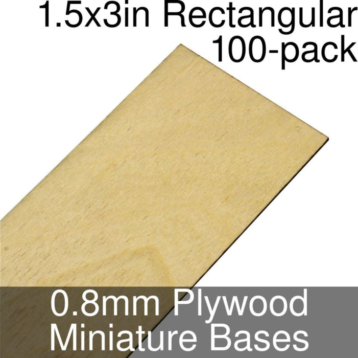 Miniature Bases, Rectangular, 1.5x3inch, 0.8mm Plywood (100)-Miniature Bases-LITKO Game Accessories