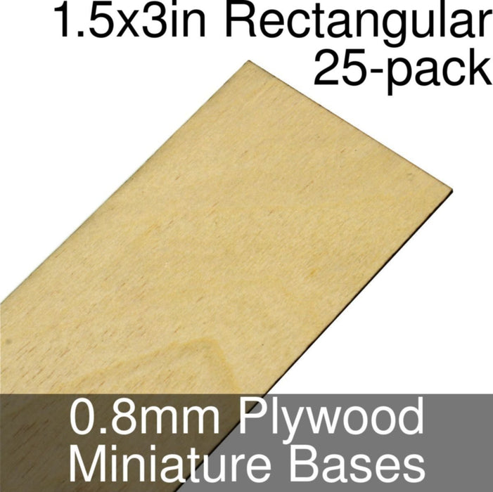 Miniature Bases, Rectangular, 1.5x3inch, 0.8mm Plywood (25)-Miniature Bases-LITKO Game Accessories