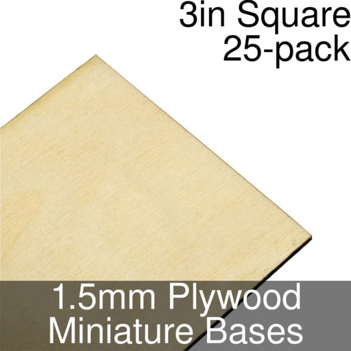 Miniature Bases, Square, 3inch, 1.5mm Plywood (25)-Miniature Bases-LITKO Game Accessories