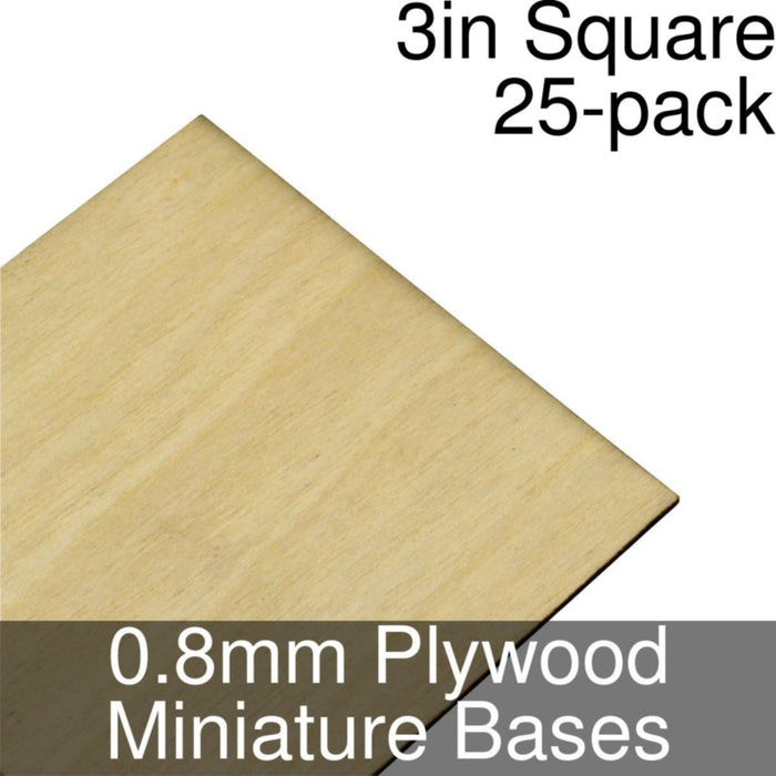 Miniature Bases, Square, 3inch, 0.8mm Plywood (25)-Miniature Bases-LITKO Game Accessories
