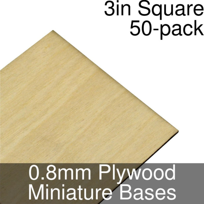Miniature Bases, Square, 3inch, 0.8mm Plywood (50)-Miniature Bases-LITKO Game Accessories