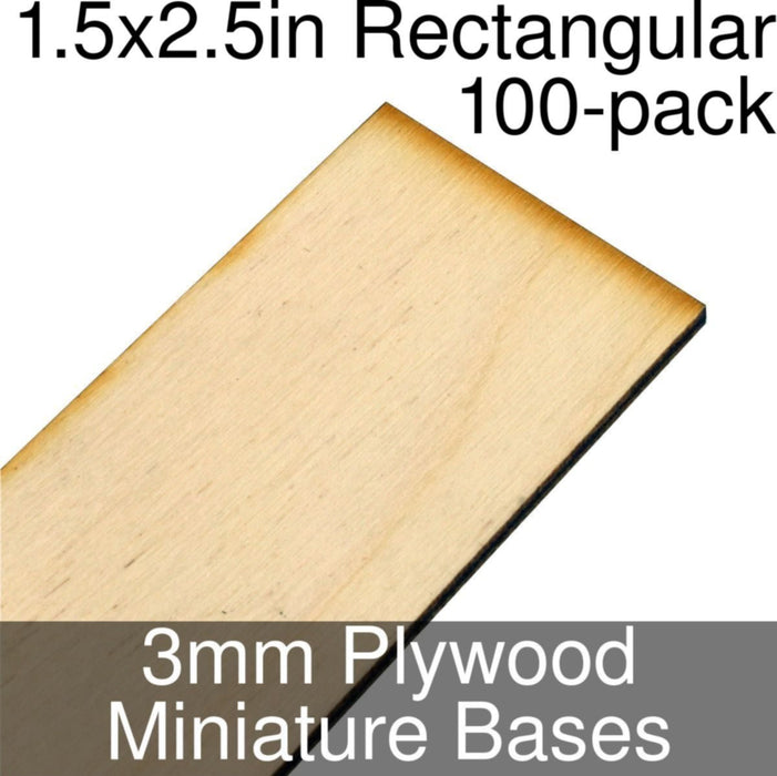Miniature Bases, Rectangular, 1.5x2.5inch, 3mm Plywood (100)-Miniature Bases-LITKO Game Accessories