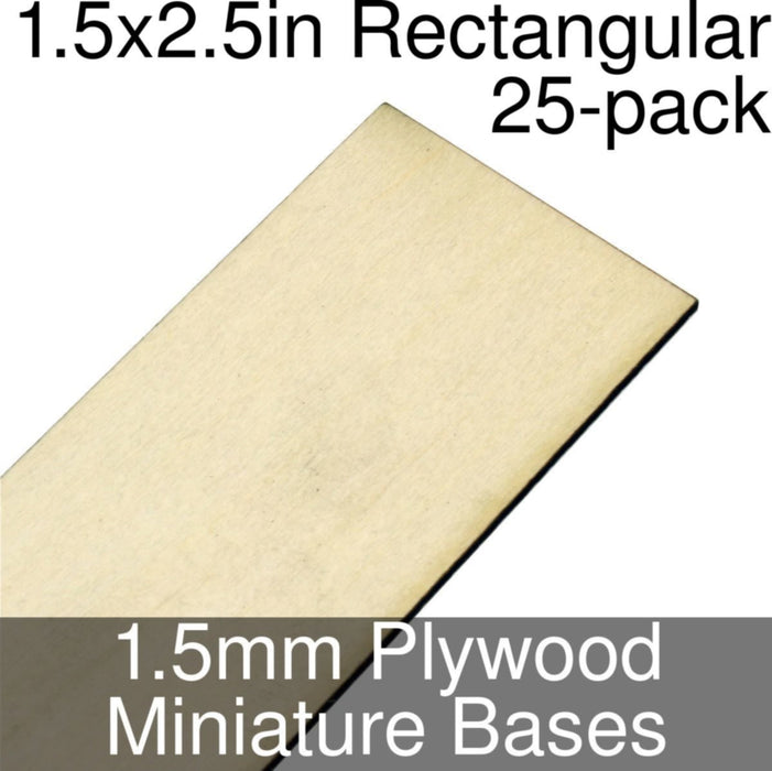 Miniature Bases, Rectangular, 1.5x2.5inch, 1.5mm Plywood (25)-Miniature Bases-LITKO Game Accessories