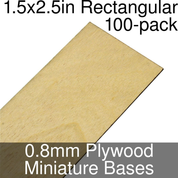Miniature Bases, Rectangular, 1.5x2.5inch, 0.8mm Plywood (100)-Miniature Bases-LITKO Game Accessories