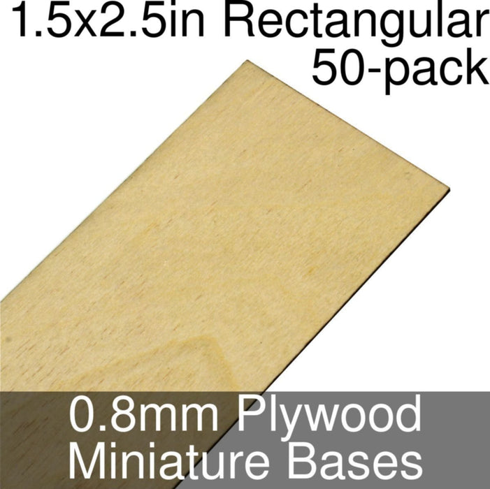 Miniature Bases, Rectangular, 1.5x2.5inch, 0.8mm Plywood (50) - LITKO Game Accessories