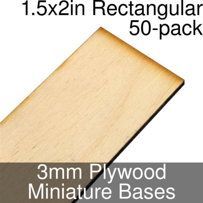 Miniature Bases, Rectangular, 1.5x2inch, 3mm Plywood (50) - LITKO Game Accessories