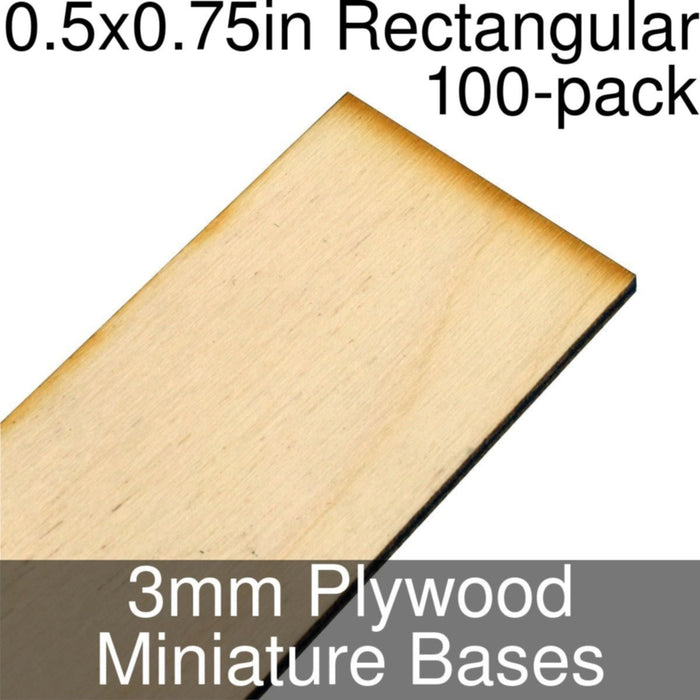 Miniature Bases, Rectangular, 0.5x0.75inch, 3mm Plywood (100)-Miniature Bases-LITKO Game Accessories