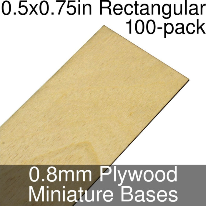 Miniature Bases, Rectangular, 0.5x0.75inch, 0.8mm Plywood (100)-Miniature Bases-LITKO Game Accessories