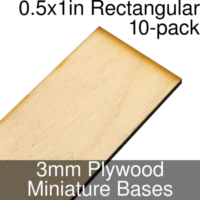 Miniature Bases, Rectangular, 0.5x1inch, 3mm Plywood (10)-Miniature Bases-LITKO Game Accessories