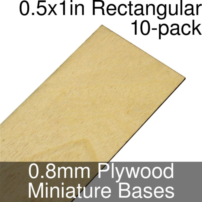 Miniature Bases, Rectangular, 0.5x1inch, 0.8mm Plywood (10)-Miniature Bases-LITKO Game Accessories
