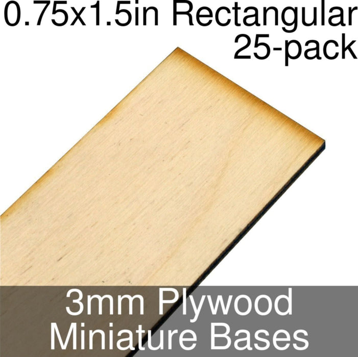 Miniature Bases, Rectangular, 0.75x1.5inch, 3mm Plywood (25)-Miniature Bases-LITKO Game Accessories
