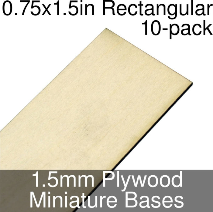 Miniature Bases, Rectangular, 0.75x1.5inch, 1.5mm Plywood (10)-Miniature Bases-LITKO Game Accessories
