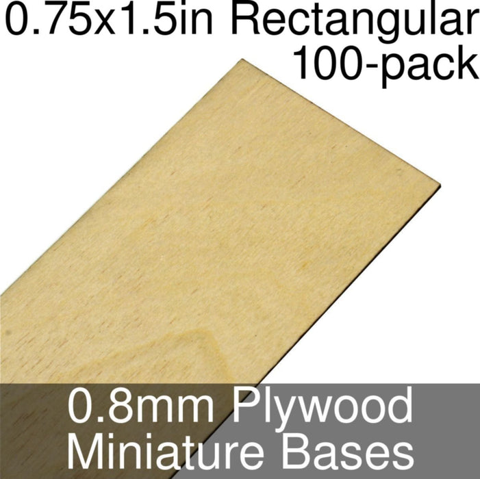 Miniature Bases, Rectangular, 0.75x1.5inch, 0.8mm Plywood (100)-Miniature Bases-LITKO Game Accessories