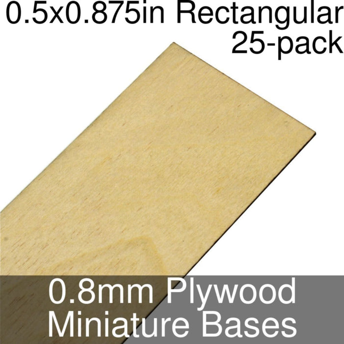 Miniature Bases, Rectangular, 0.5x0.875inch, 0.8mm Plywood (25)-Miniature Bases-LITKO Game Accessories